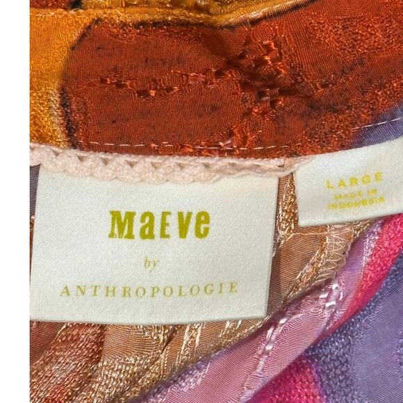 Maeve Anthropologie Jessamine Dress Mock Neck Abstract Orange Pink Purple Large - Picture 6 of 6